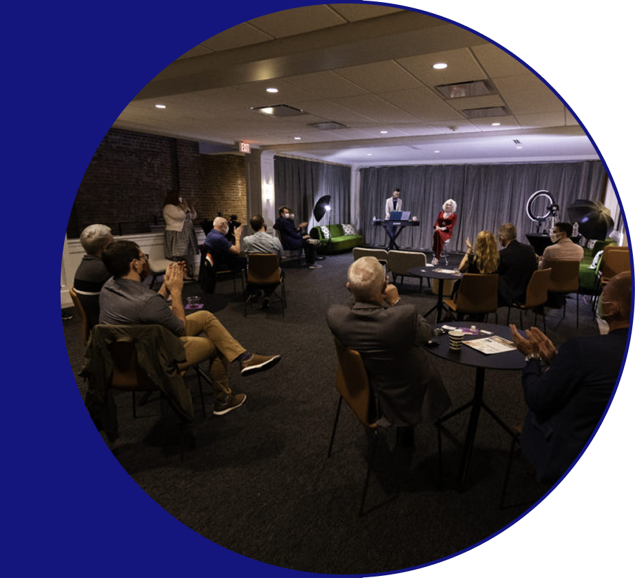 An image of a gathering at Joan Kent Dillon Lounge in the Folly Theater